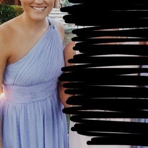Periwinkle Donna Morgan one-shoulder dress